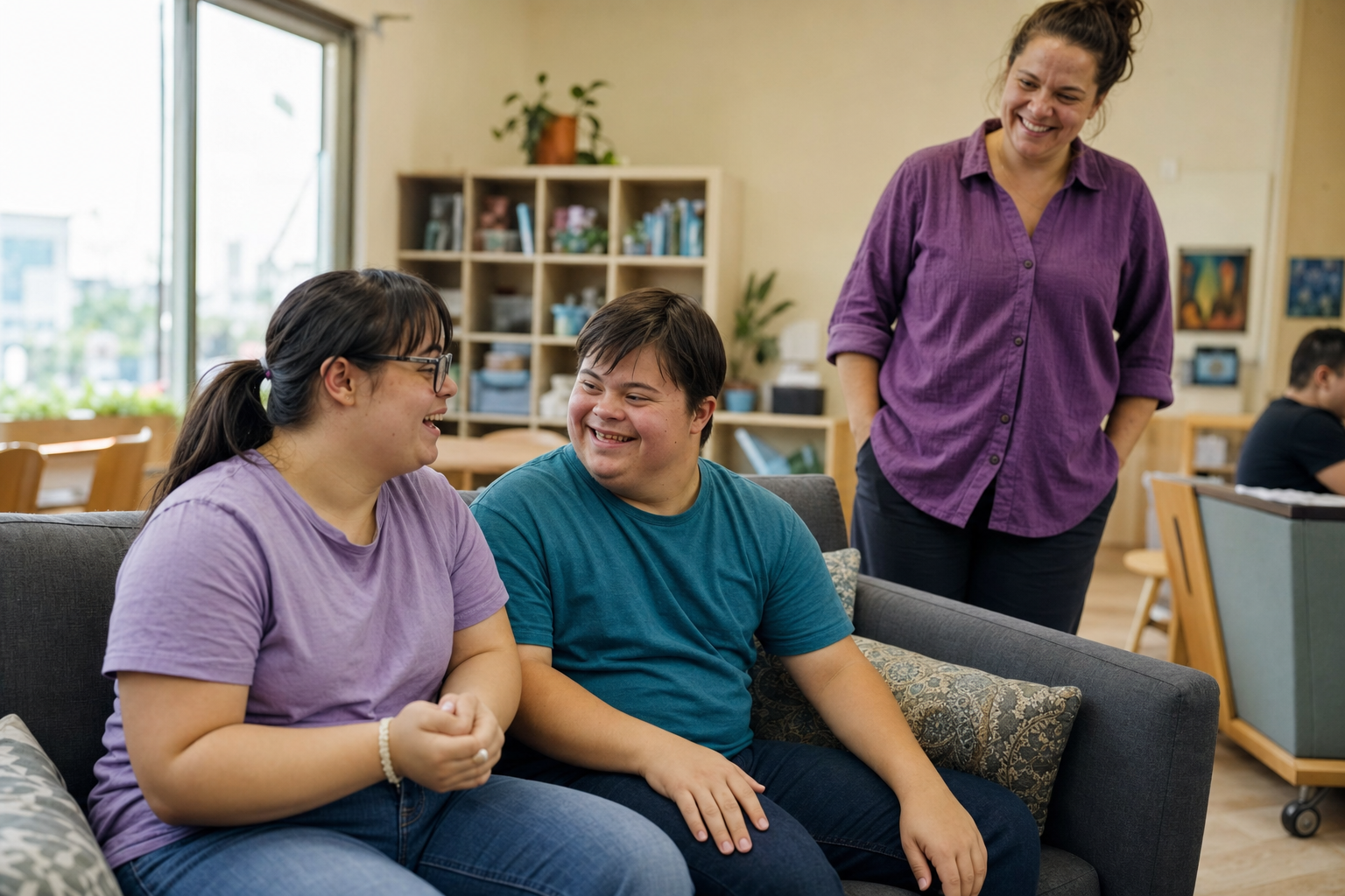 Participants relaxing together with staff support